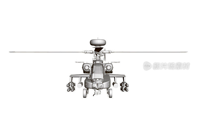 详细的战斗直升机。多边形直升机。前视图。3 d。
